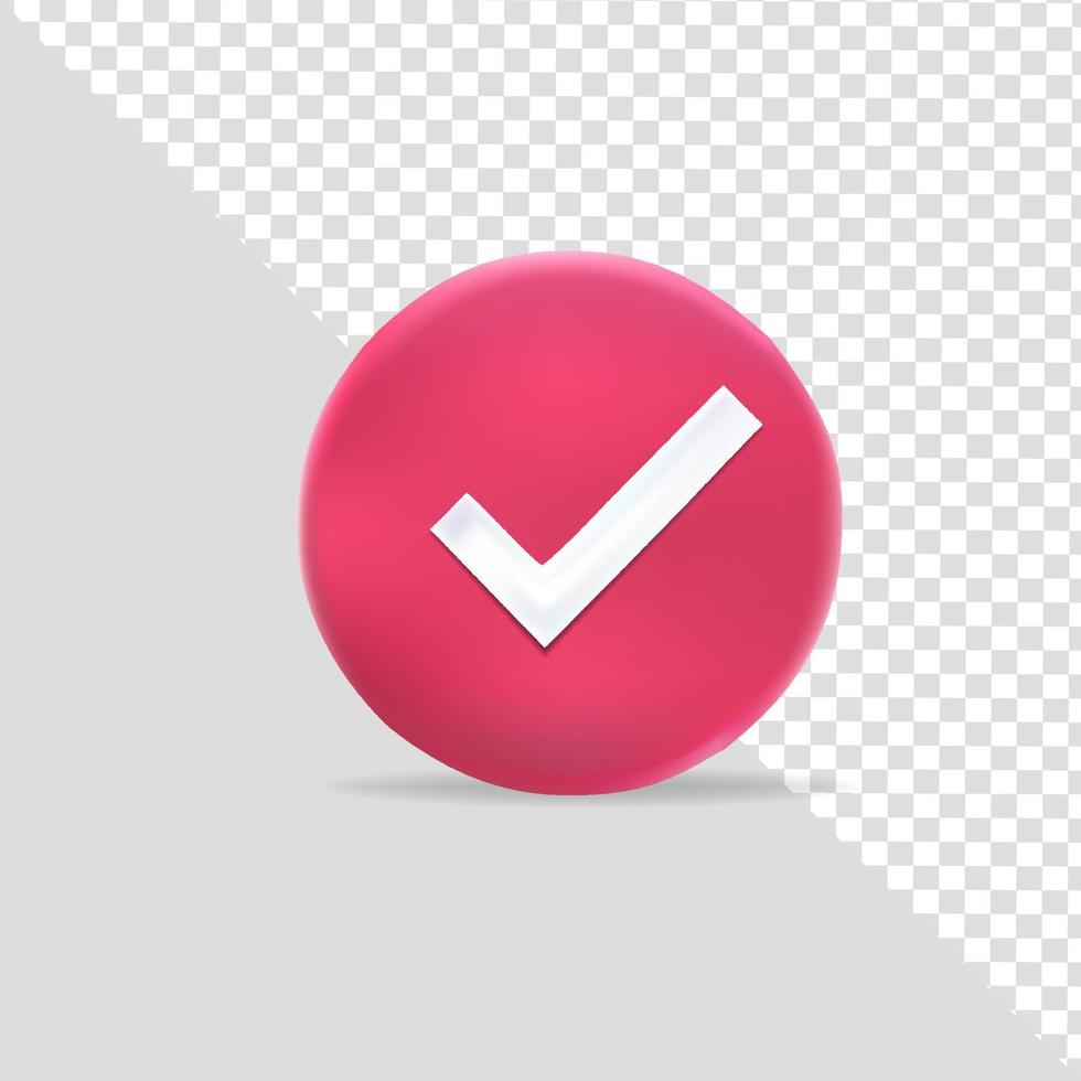 Red check mark, right tick symbol accepted and rejected, 3D rendering. Vector illustration