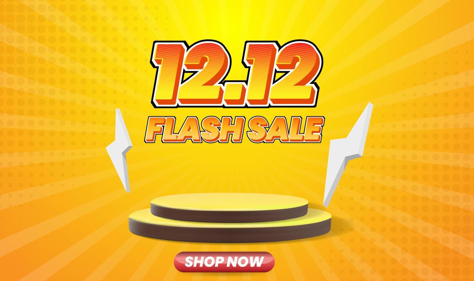 12.12 shopping day mega sale banner or poster with realistic podium vector