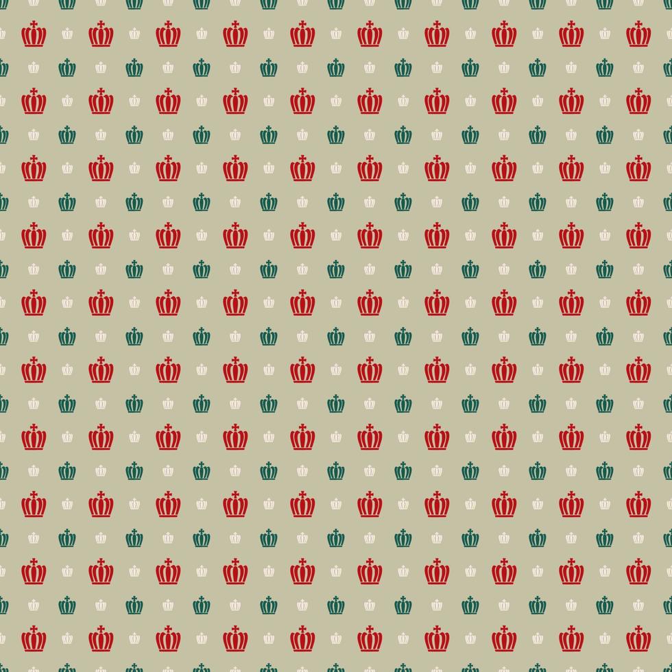Crown vector seamless patterns or textures set, green and red crown on beige background, Digital paper seamless for background desktop, phone wallpaper, printable to fabric, wrapping