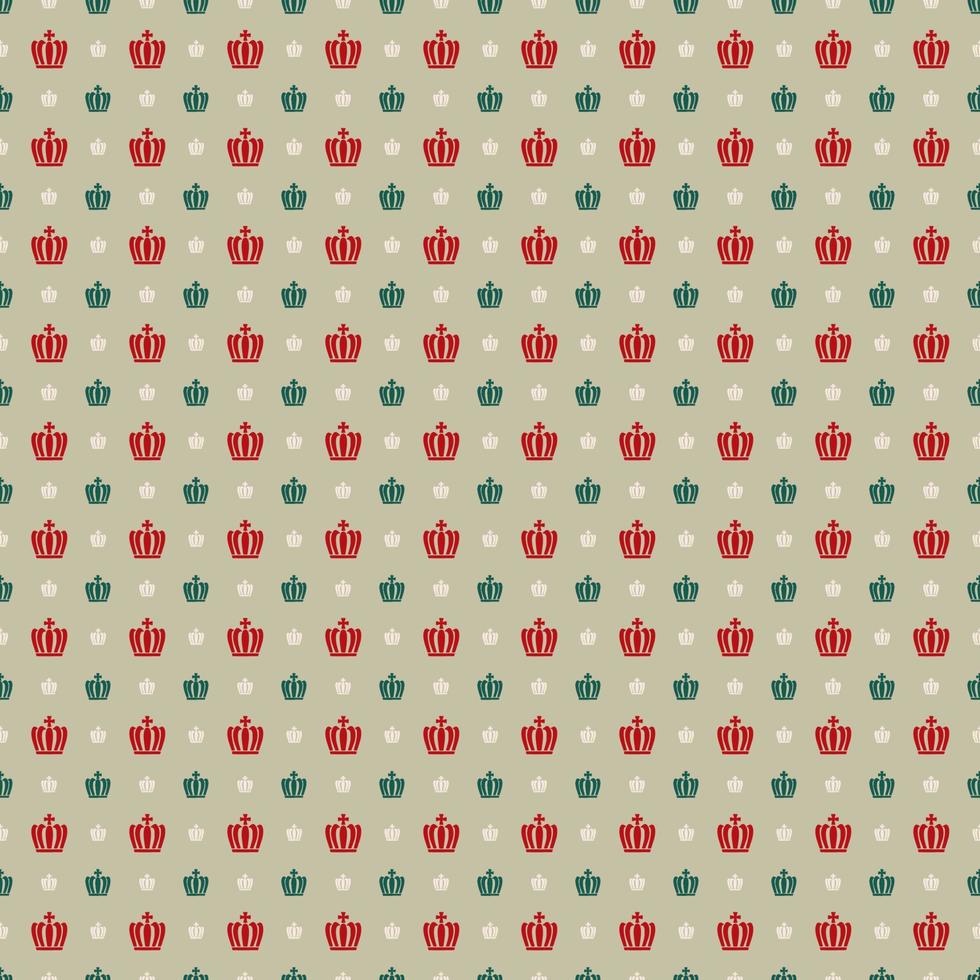 conjunto de patrones o texturas vectoriales de corona, corona verde y roja sobre fondo beige, papel digital sin costuras para escritorio de fondo, papel tapiz de teléfono, imprimible en tela, envoltura vector