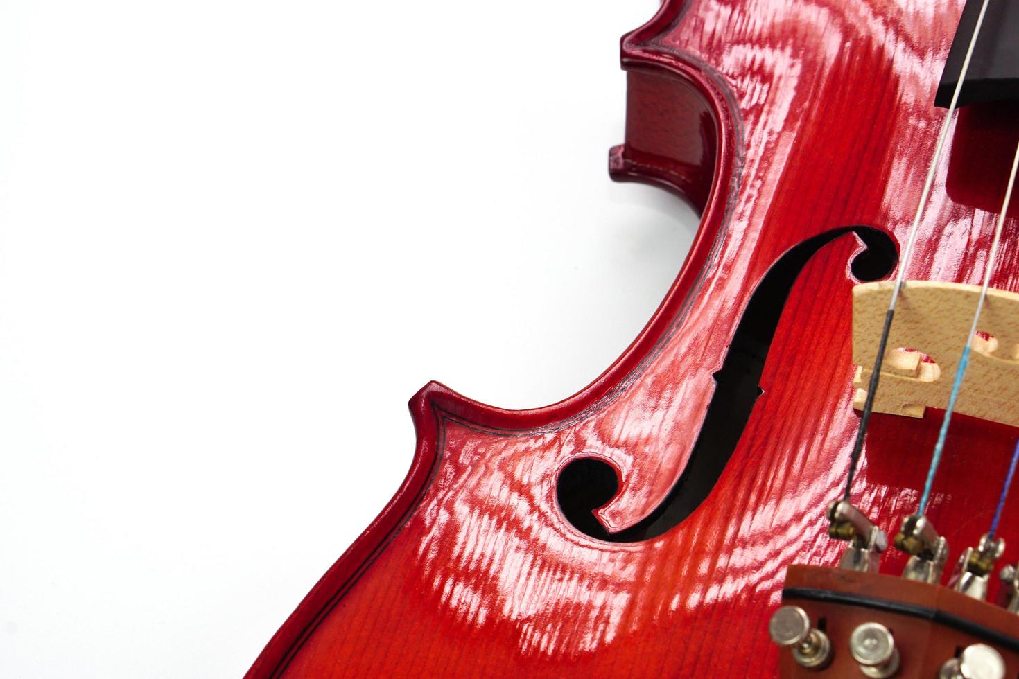 Close up of Violin Against on white background with copy space. Instrument and musical concept. photo