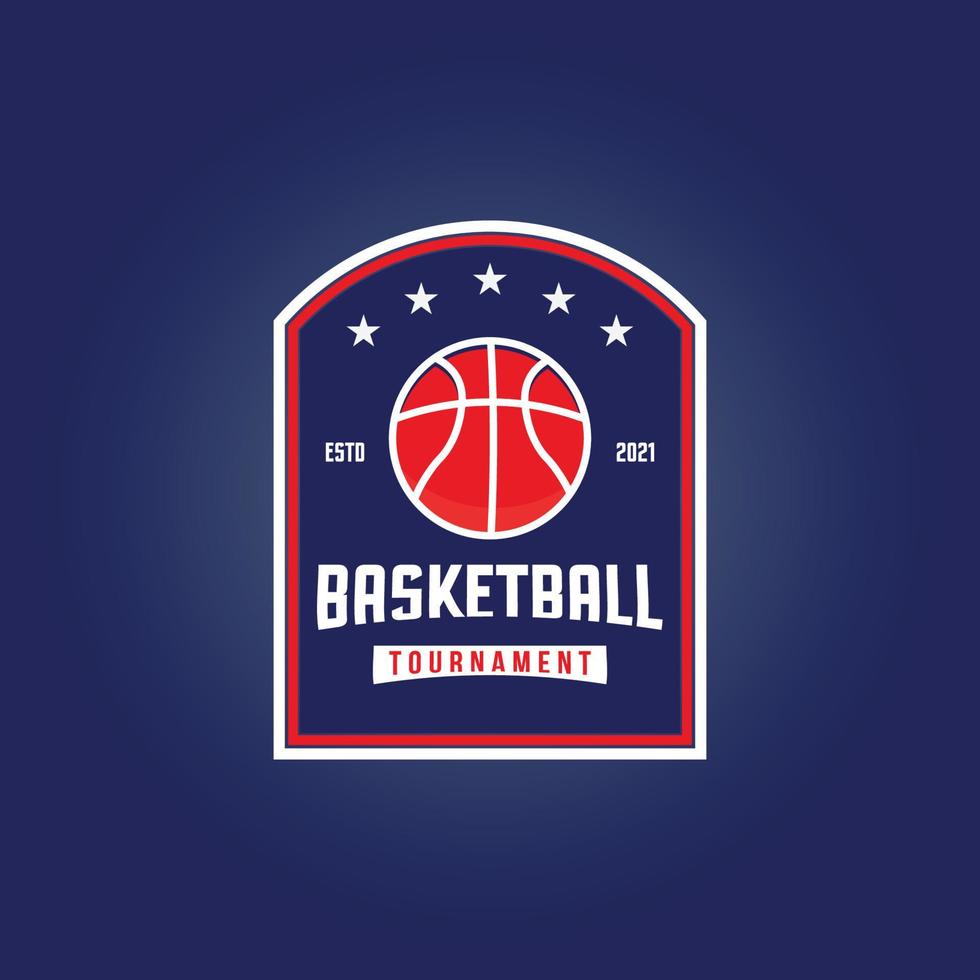 logo del club de baloncesto, emblema, diseños con pelota. Ilustración de vector de insignia de deporte