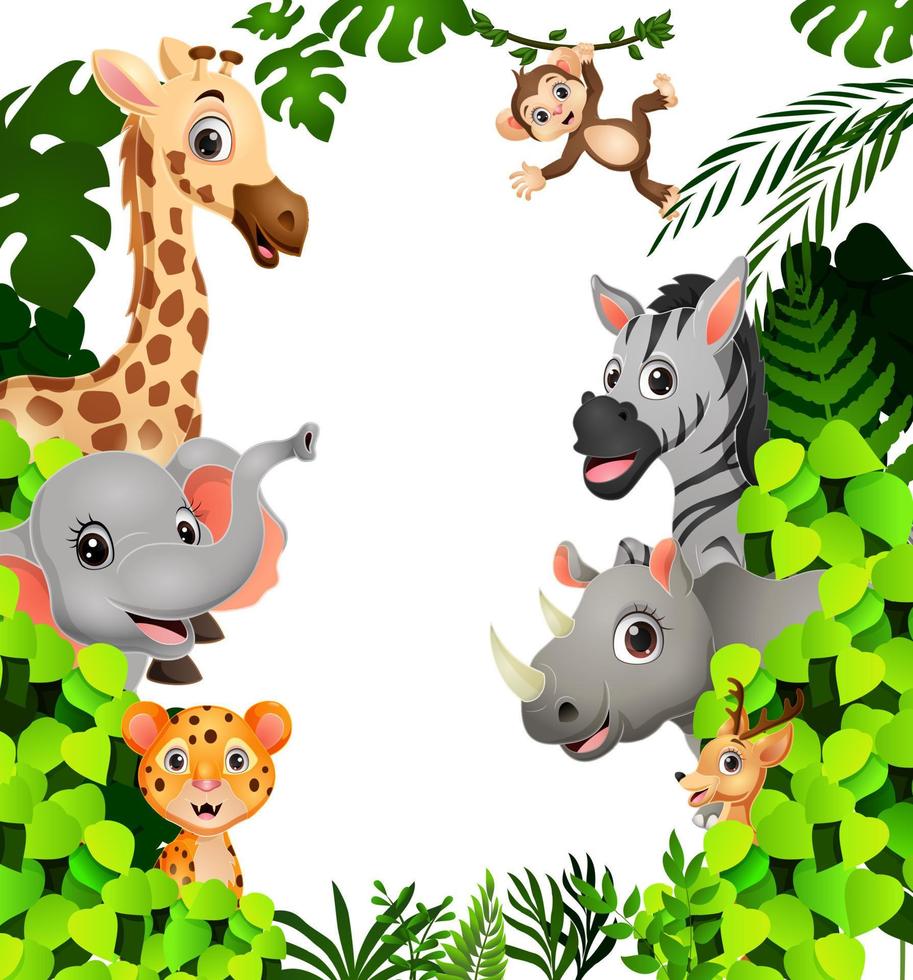 linda caricatura de animales salvajes en la jungla vector