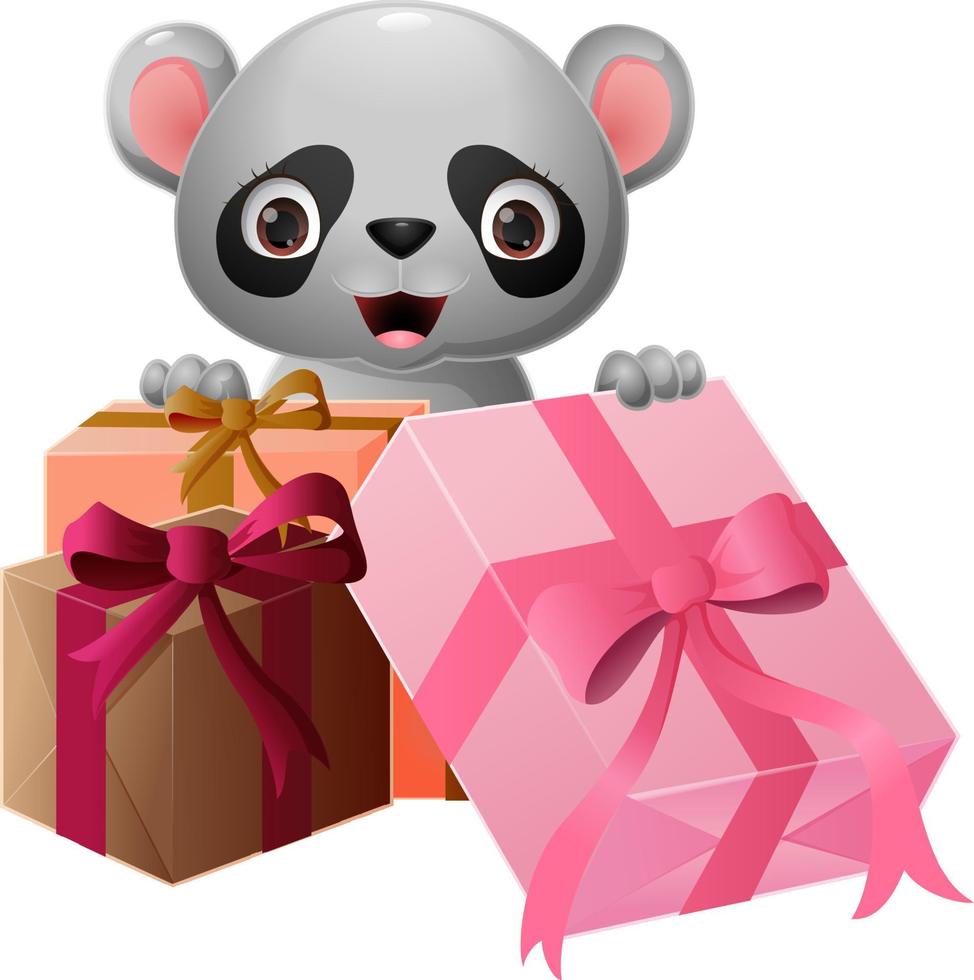 Cute baby lemur cartoon with gift box vector