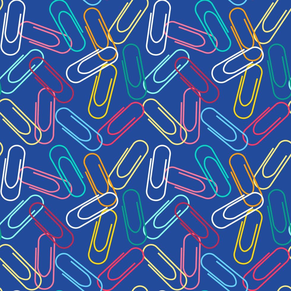Repeat pattern office related items Colorful paper clips on blue background vector