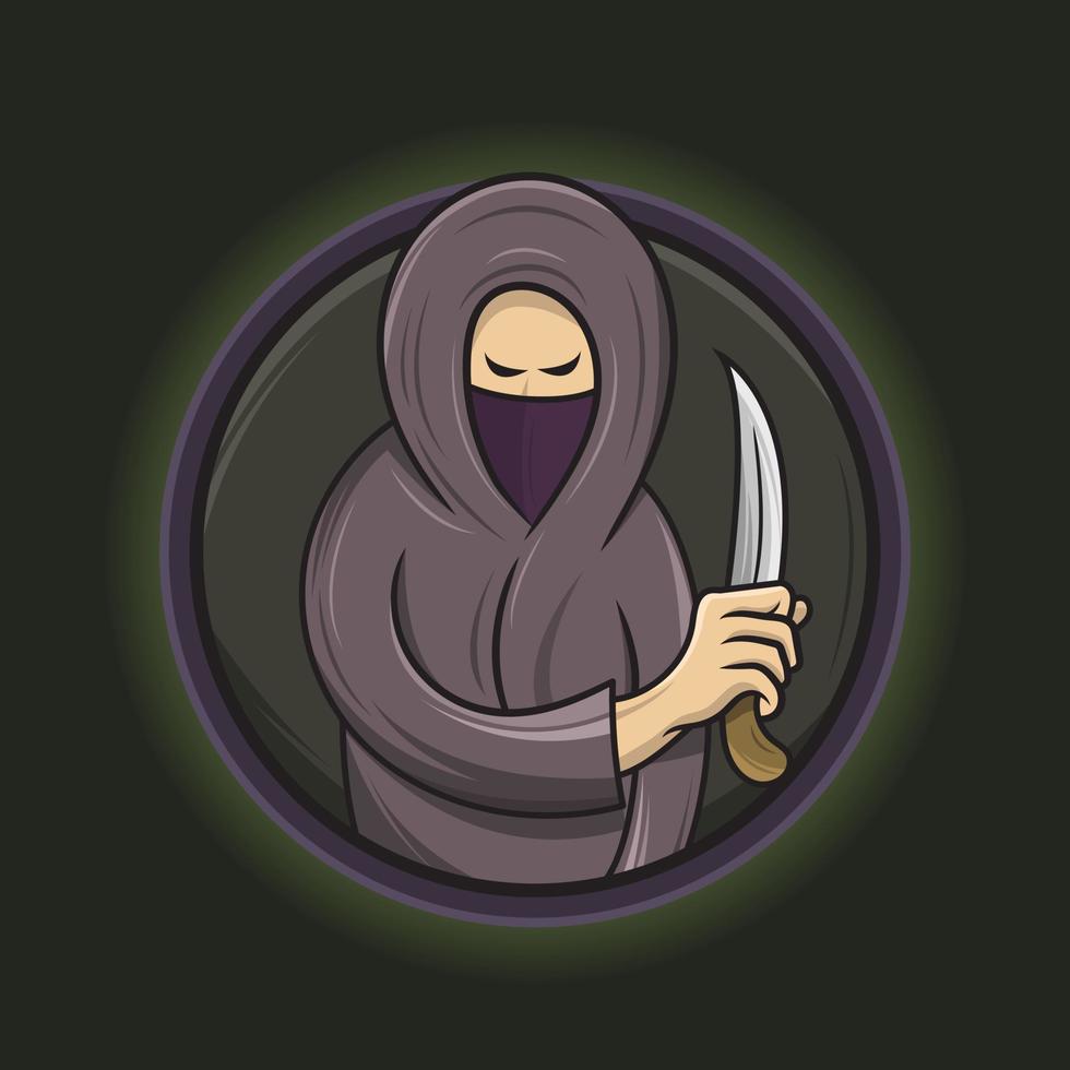 Assassin with knife mascot for sport and esport or gamer logo vector