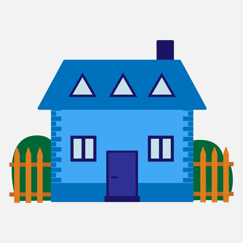 Vector illustration. Blue house with a chimney. Design