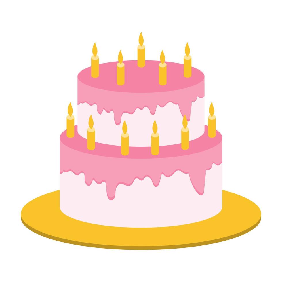 Festive two-tiered pink wedding cake with candles vector