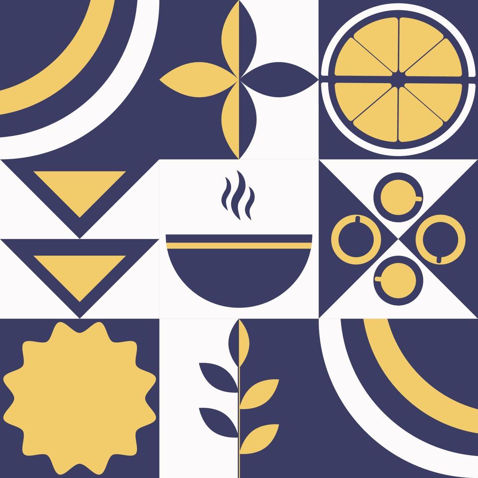 Abstract geometric background of Tea time in Bauhaus style. Banner for brochures, poster design. Vector illustration.