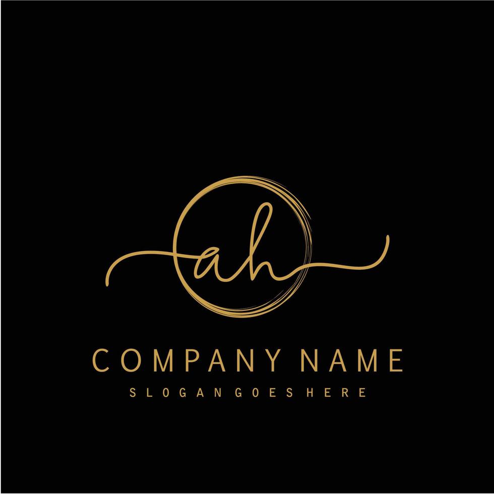 Initial AH handwriting logo with circle hand drawn vector