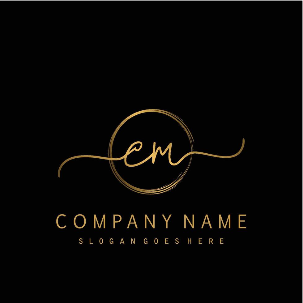 Initial CM handwriting logo with circle hand drawn vector