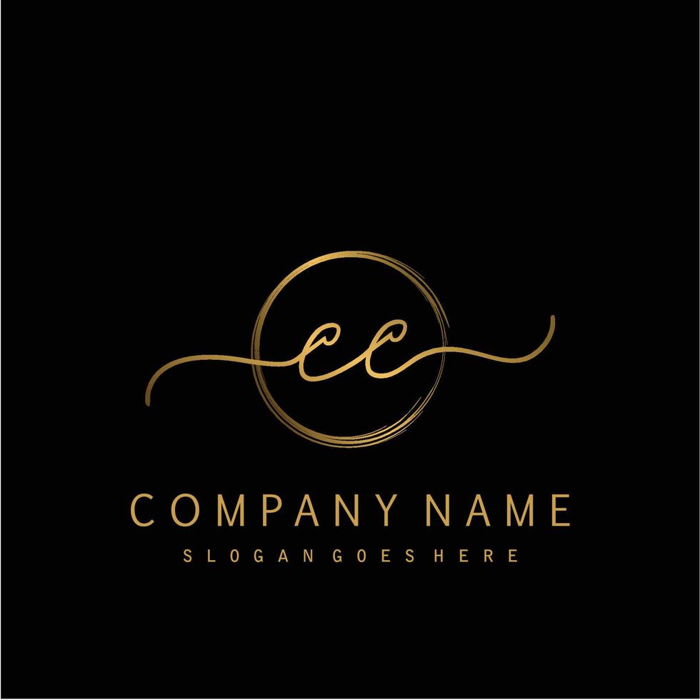 Initial CC handwriting logo with circle hand drawn vector