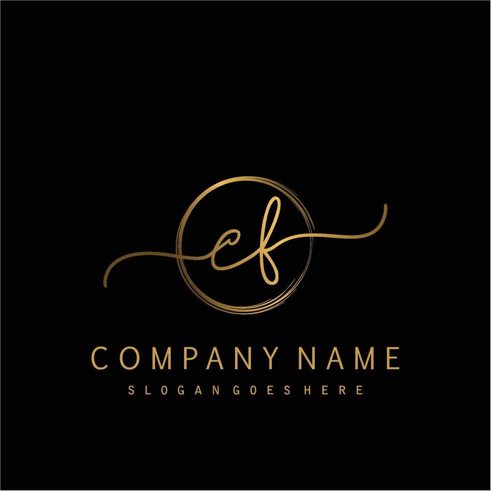 Initial CF handwriting logo with circle hand drawn vector