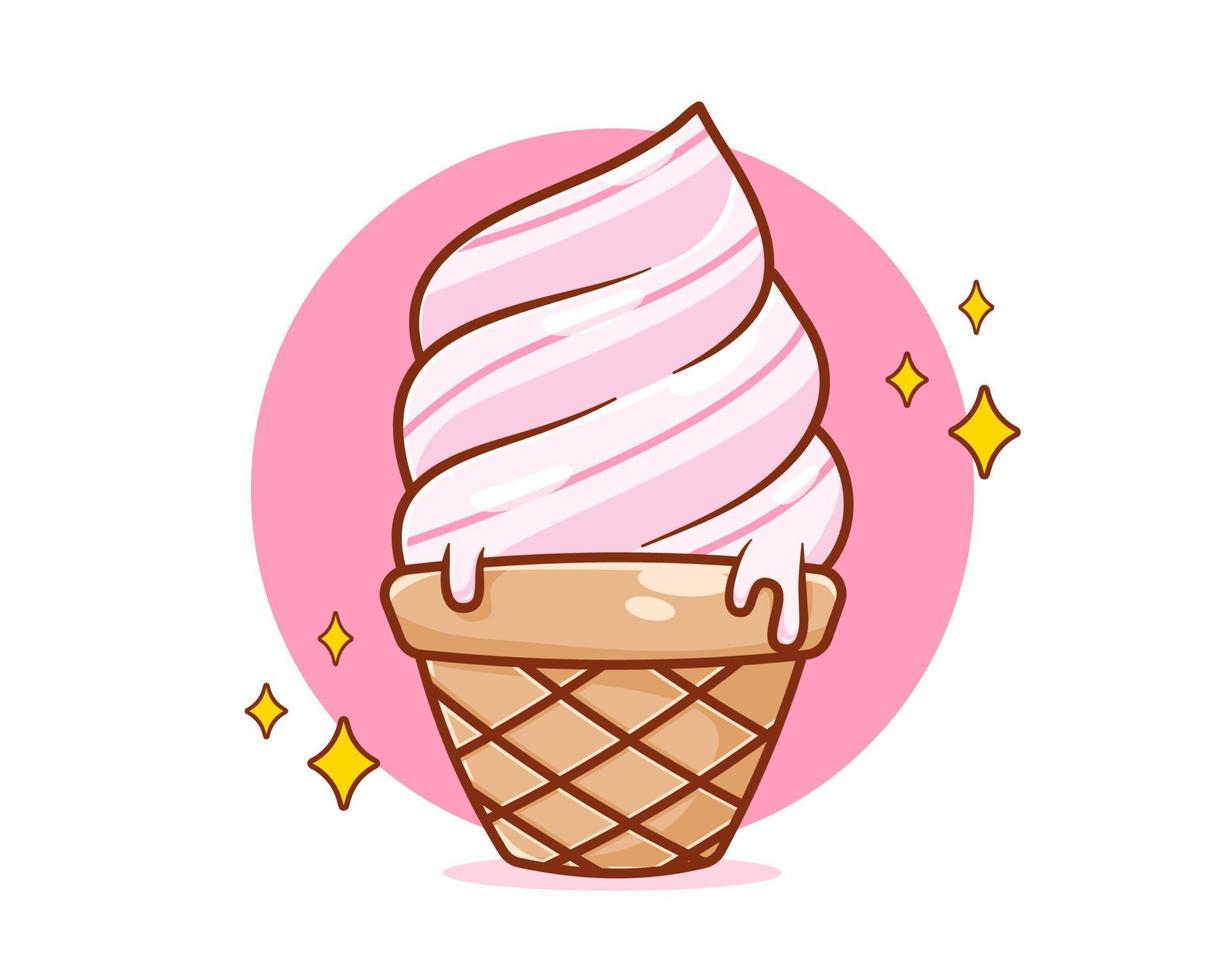Cute ice cream cartoon illustration vector
