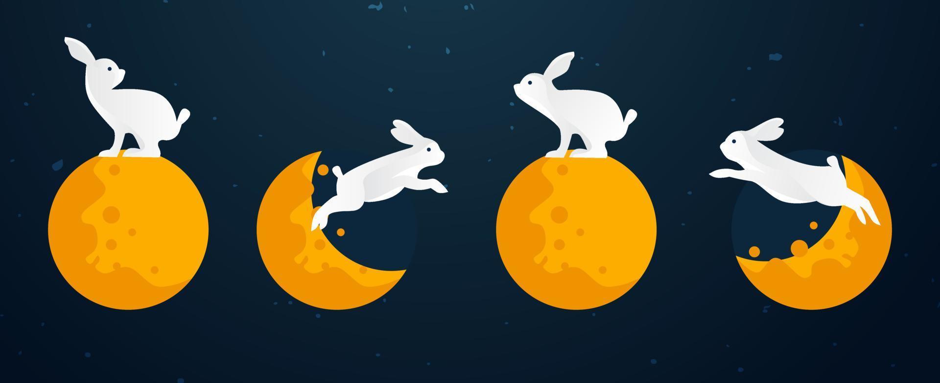 Rabbit lunar year on the moon. Cute bunny chuseok and gong xi fa cai happy new year element vector