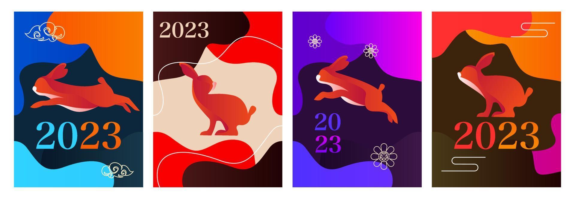 Abstract 2023 year of rabbit asia greeting card collection. Gradient modern bunny zodiac. vector