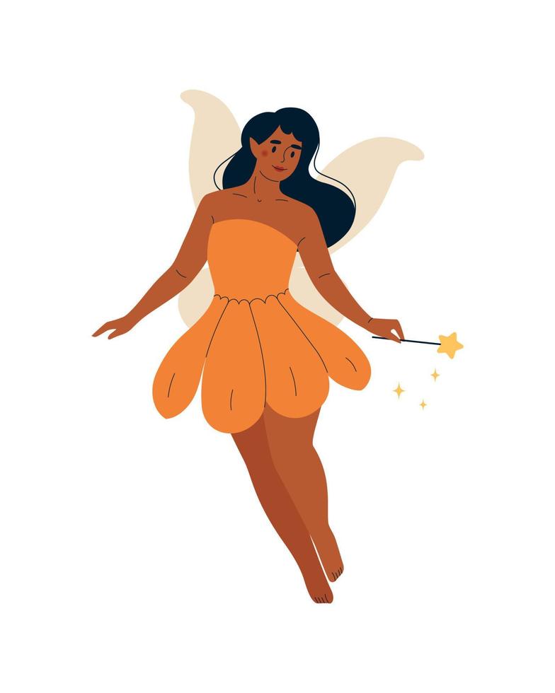 Fairy with a magic wand. Mythical fairy tale character. Flat vector illustration.