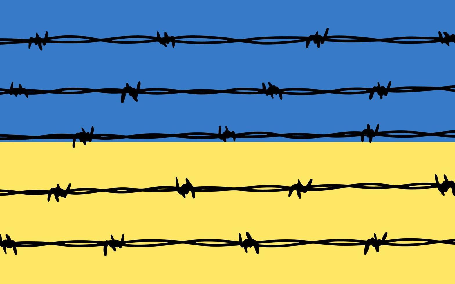 Ukrainian flag behind barbed wire fence. Stop the war concept. Pray for Ukraine vector