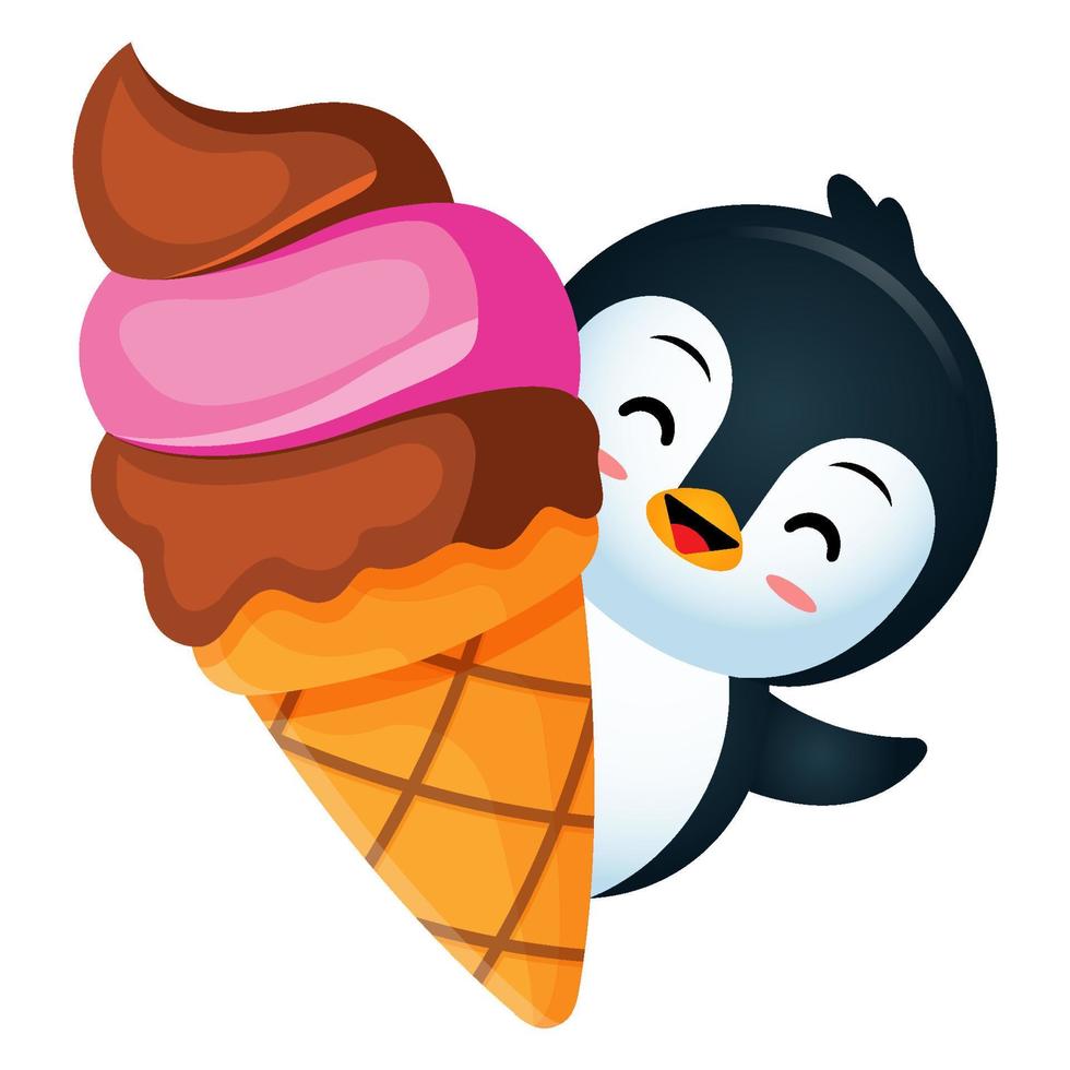 helado y pingüino lindo vector