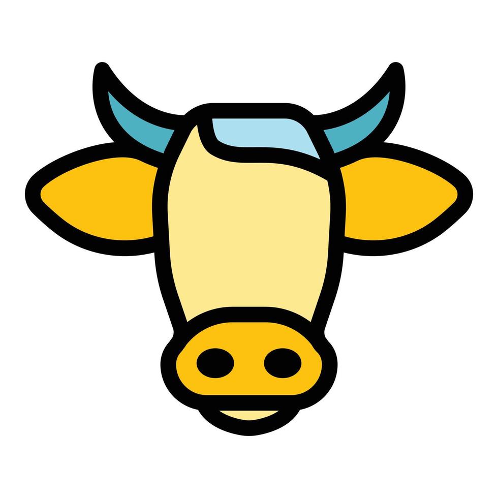 vector de contorno de color de icono de cabeza de vaca de granja