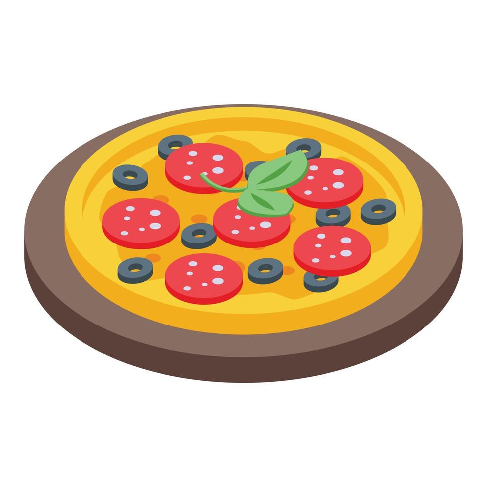 Pizza icon isometric vector. Wooden board vector