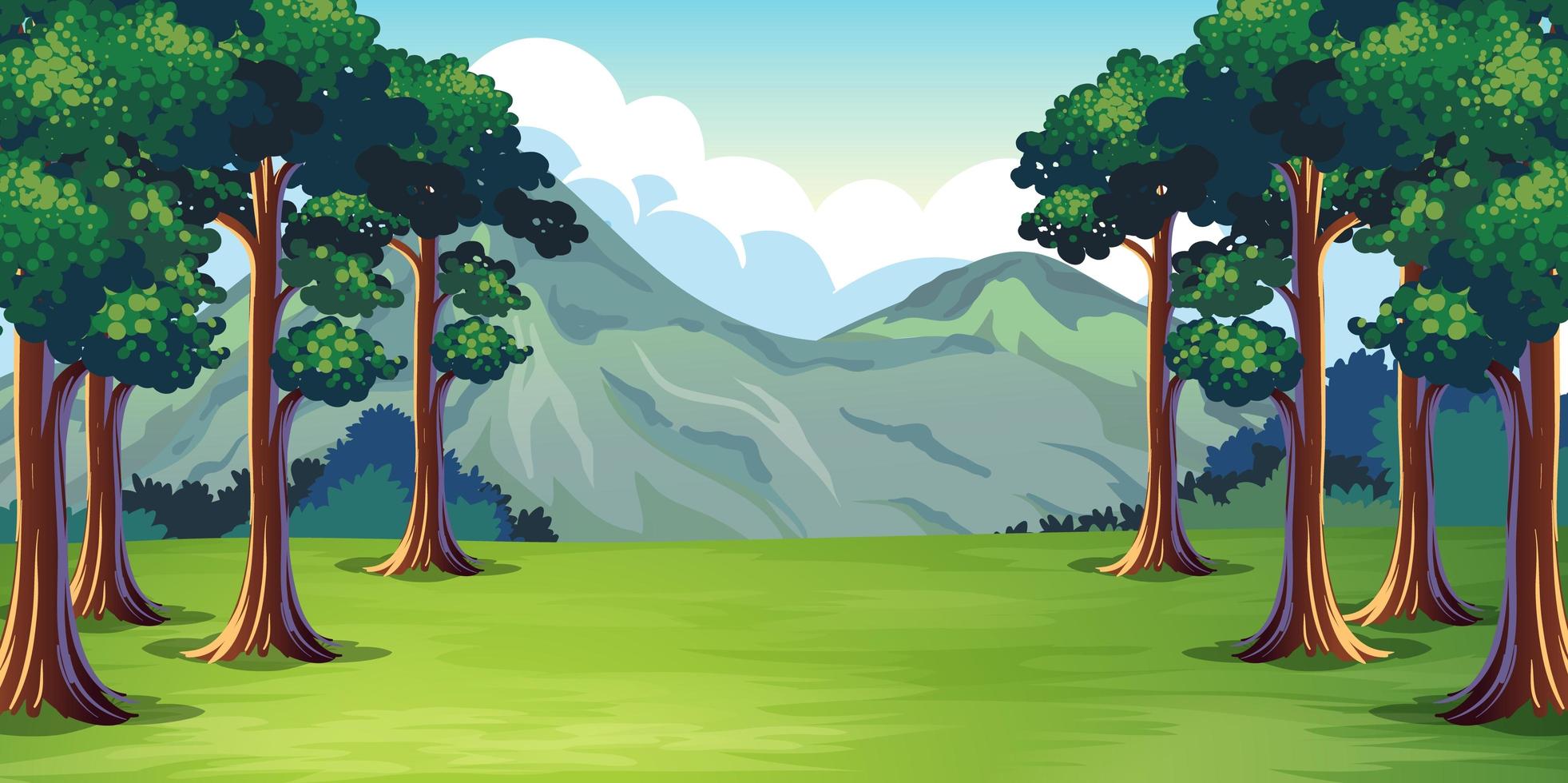 Empty nature green background with trees and mountains background photo