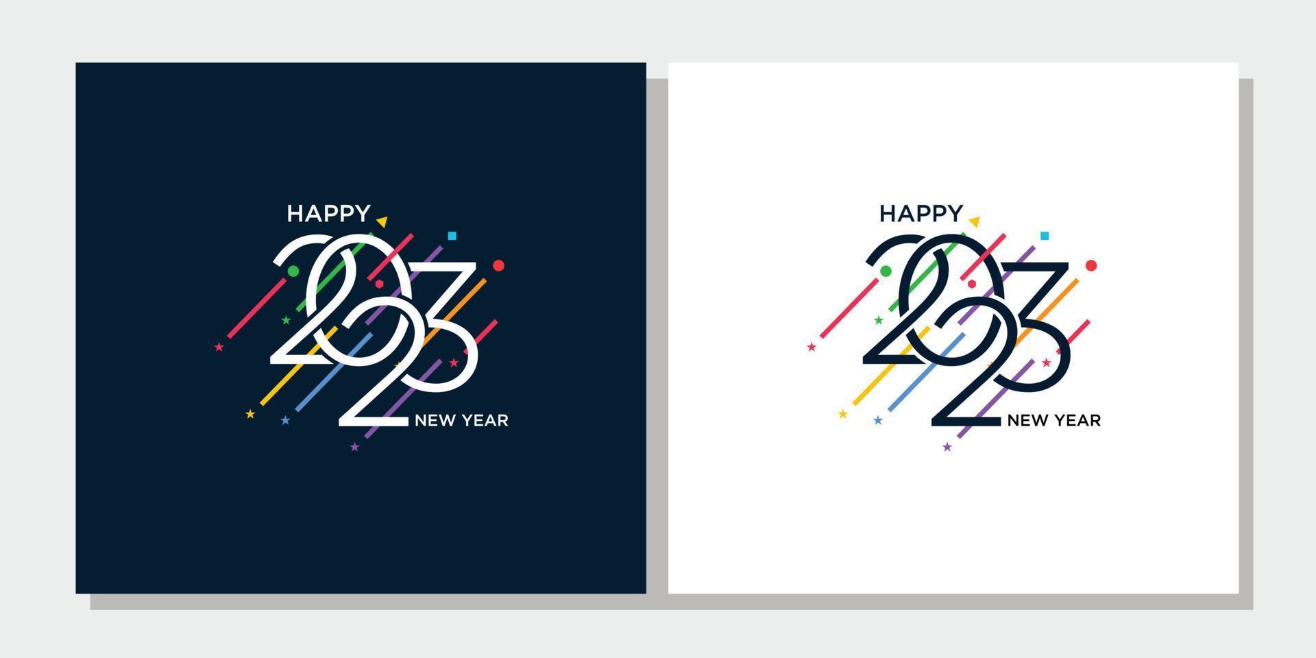 feliz año nuevo 2023 saludo banner logo diseño ilustración, creativo y colorido 2023 año nuevo vector