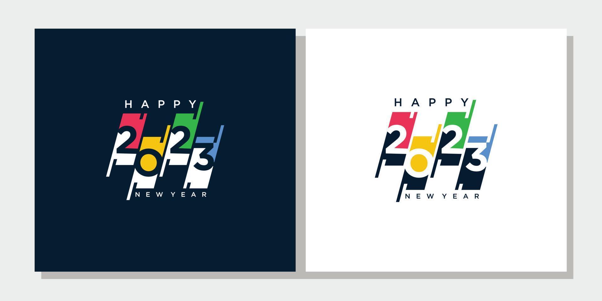 feliz año nuevo 2023 saludo banner logo diseño ilustración, creativo y colorido 2023 año nuevo vector