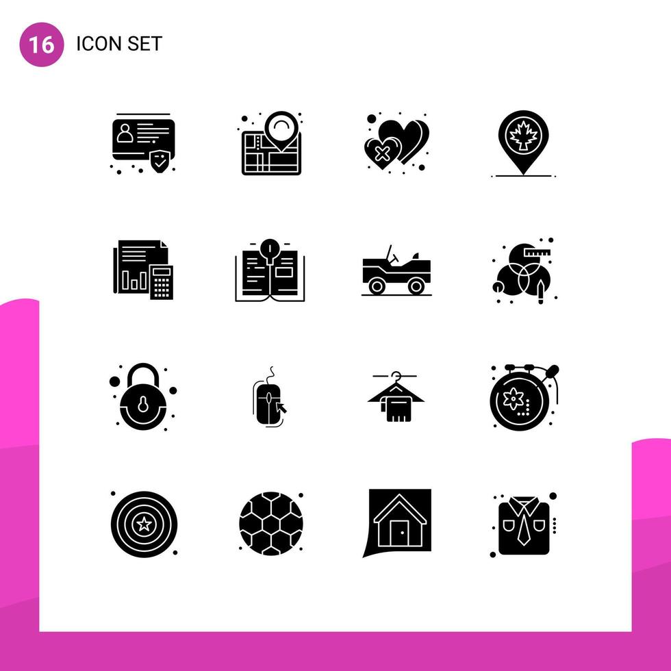 16 iconos creativos signos y símbolos modernos de la hoja de contabilidad que no les gusta el mapa de canadá elementos de diseño vectorial editables vector