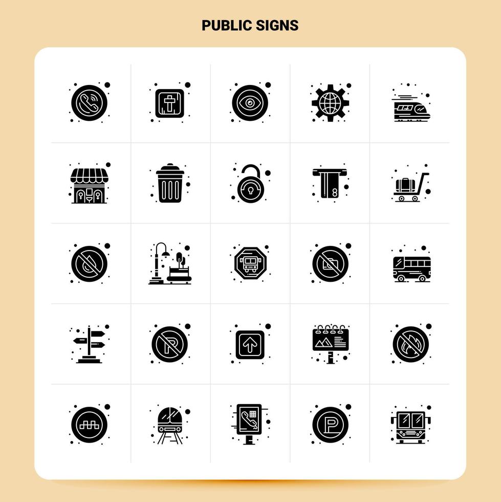 Solid 25 Public Signs Icon set Vector Glyph Style Design Black Icons Set Web and Mobile Business ideas design Vector Illustration