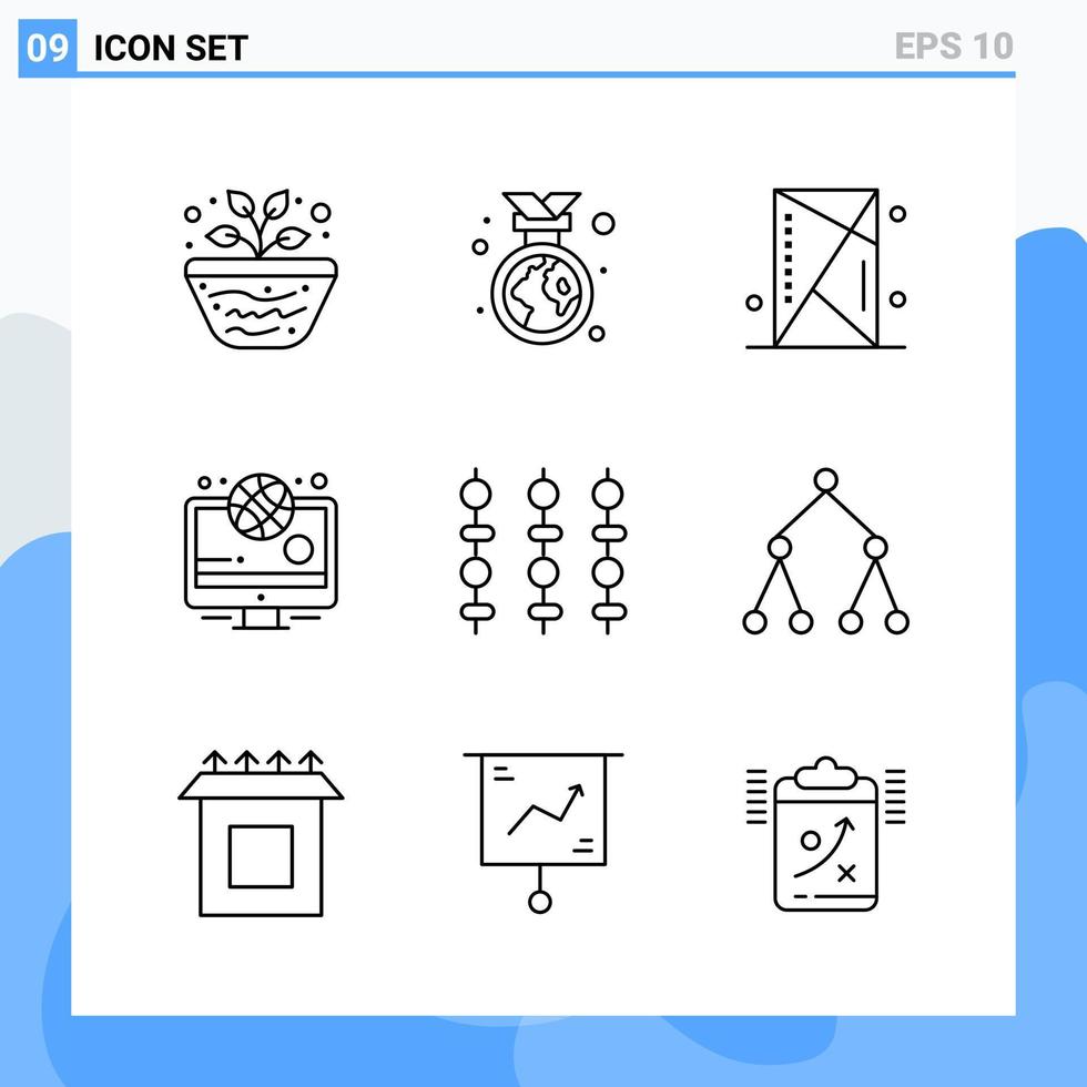 Modern 9 Line style icons. Outline Symbols for general use. Creative Line Icon Sign Isolated on White Background. 9 Icons Pack. vector