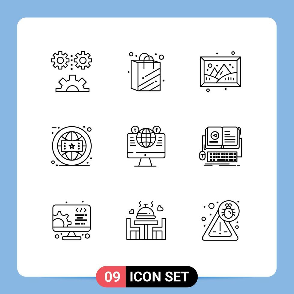 Pictogram Set of 9 Simple Outlines of globe online image global brand Editable Vector Design Elements