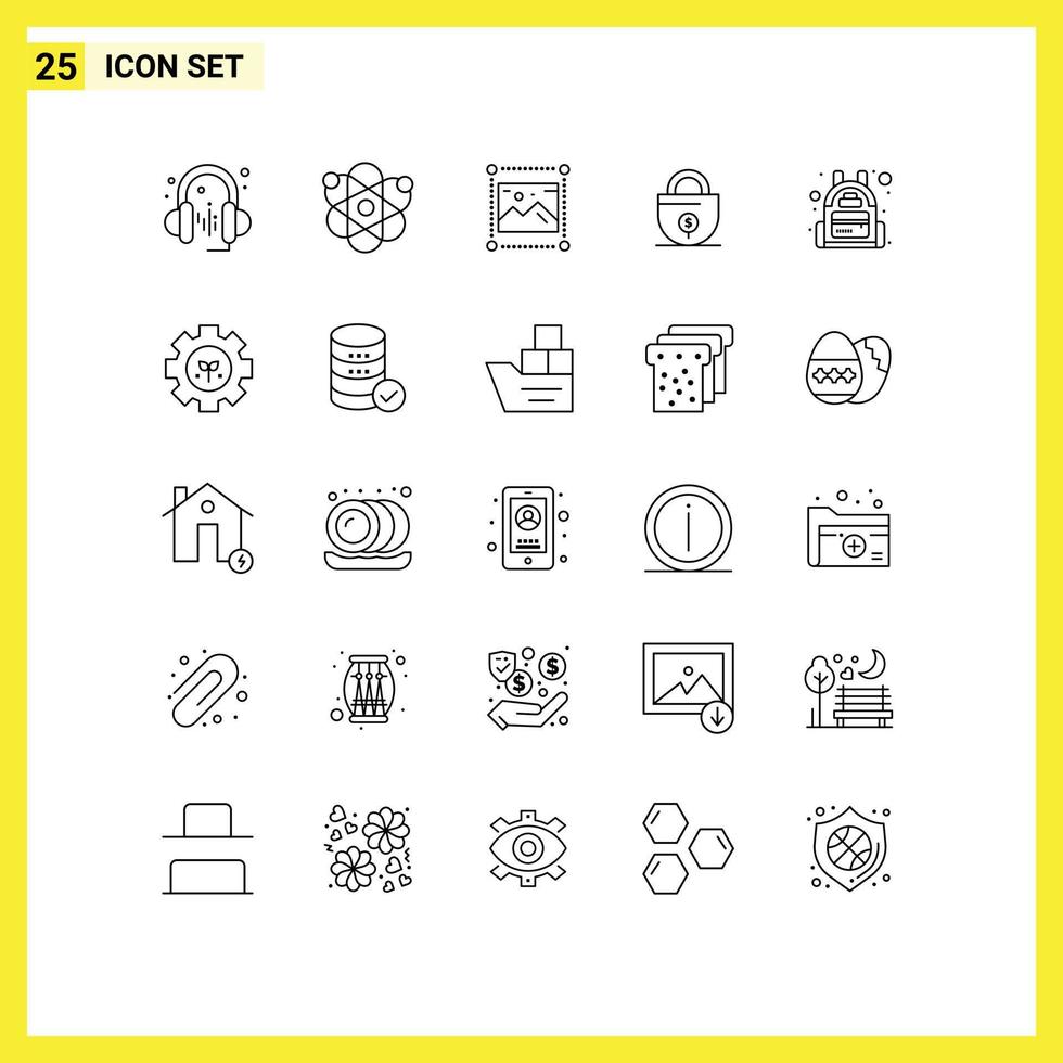 Pack of 25 Modern Lines Signs and Symbols for Web Print Media such as bag lock designing money business Editable Vector Design Elements