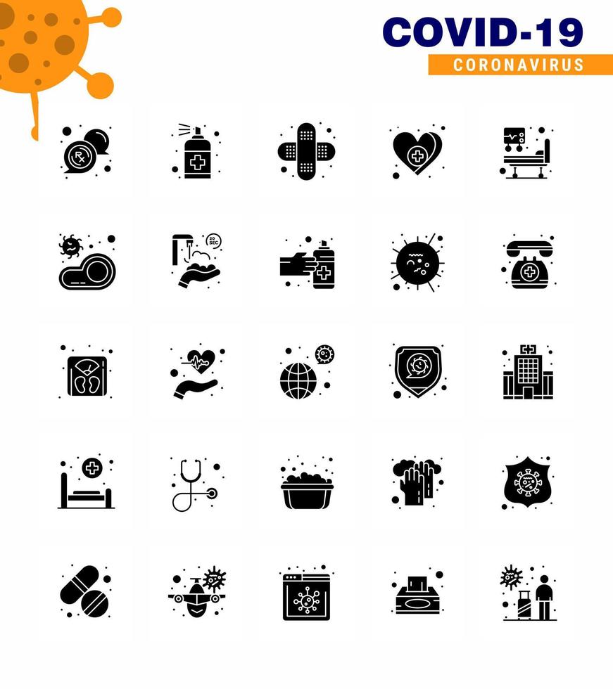 Covid19 Protection CoronaVirus Pendamic 25 Solid Glyph icon set such as icu care soap medical heart viral coronavirus 2019nov disease Vector Design Elements