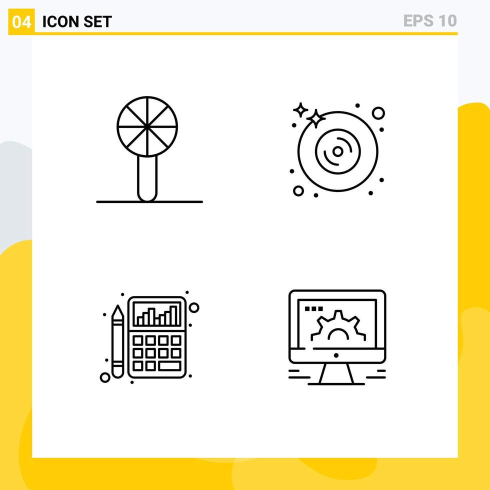 Set of 4 Modern UI Icons Symbols Signs for baby rattle accounting rattle dvd calculator Editable Vector Design Elements