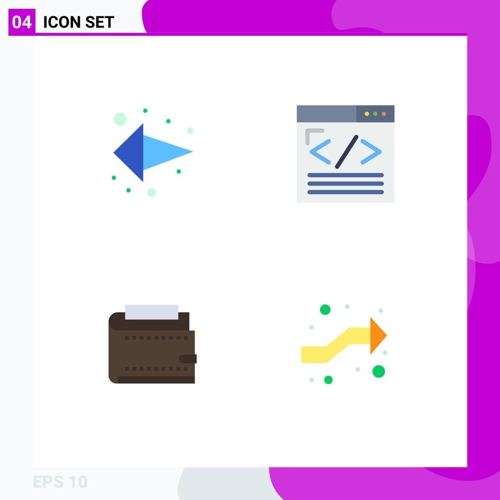 Universal Icon Symbols Group of 4 Modern Flat Icons of arrow wallet left arrow web content finance Editable Vector Design Elements