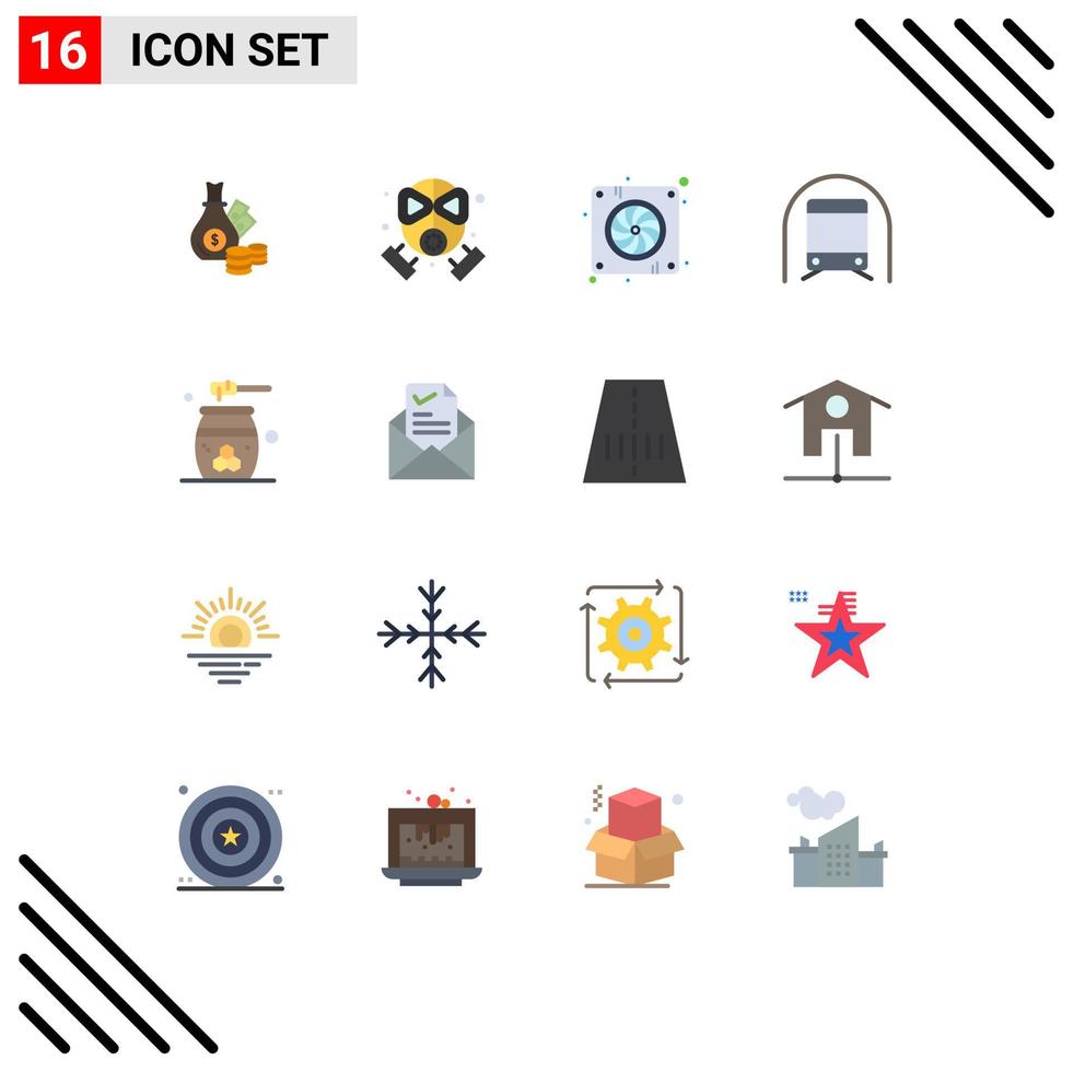 Mobile Interface Flat Color Set of 16 Pictograms of vehicles transport protection subway hardware Editable Pack of Creative Vector Design Elements