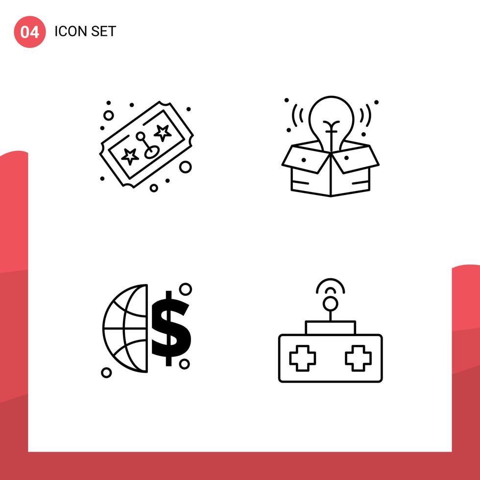 Mobile Interface Line Set of 4 Pictograms of ticket money joystick big idea rc Editable Vector Design Elements