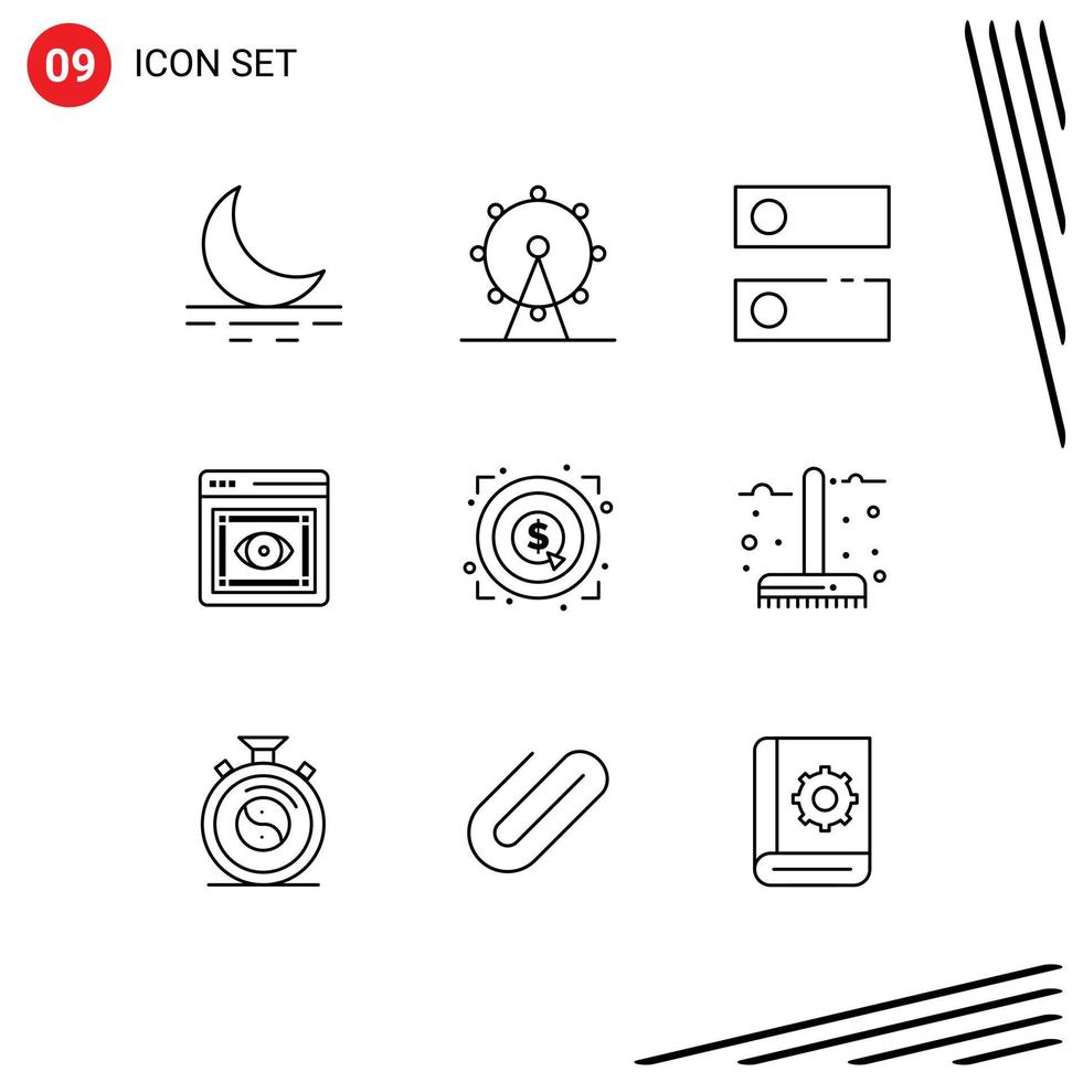 Outline Pack of 9 Universal Symbols of money marketing setting web retina Editable Vector Design Elements