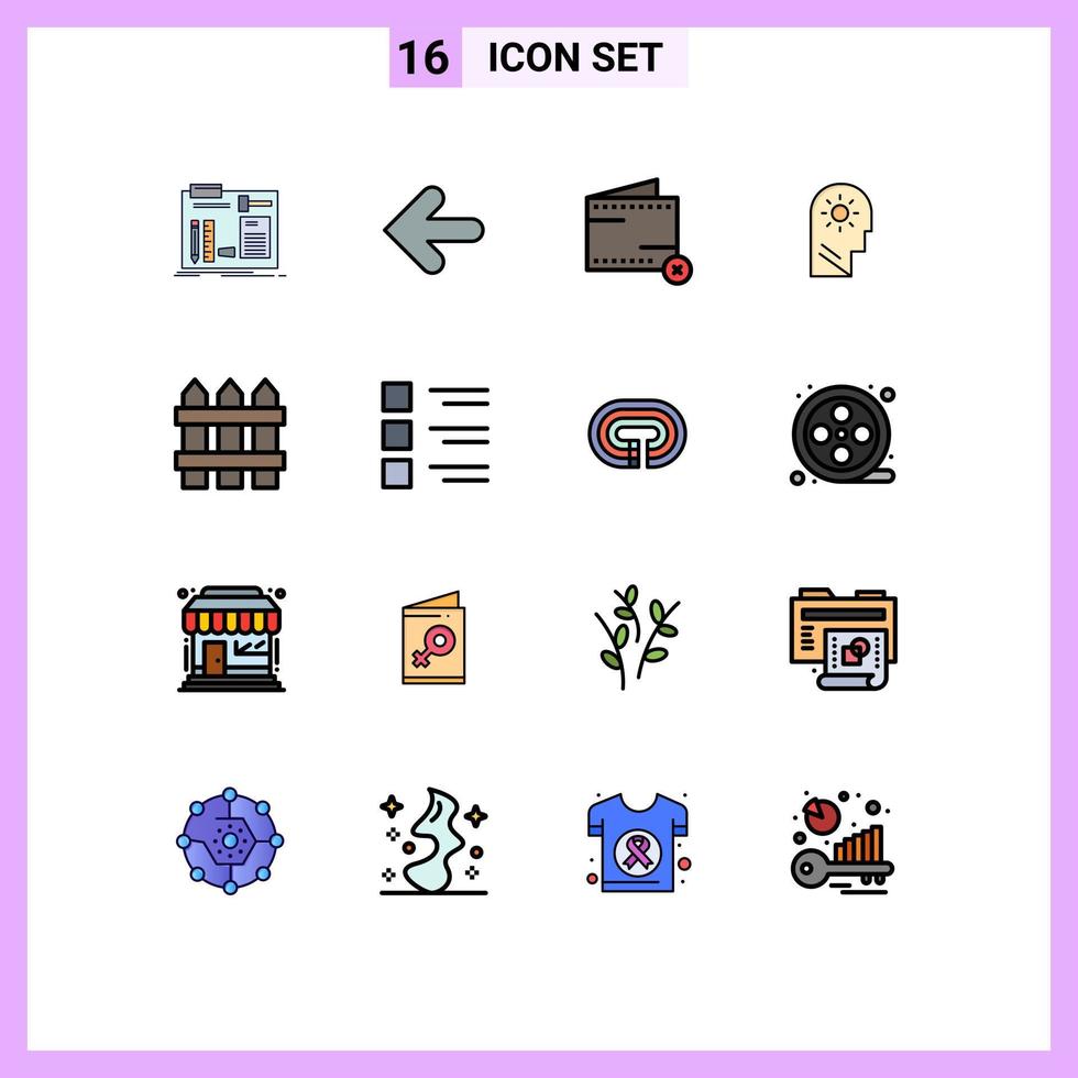 16 Universal Flat Color Filled Line Signs Symbols of setting control point back brain money Editable Creative Vector Design Elements