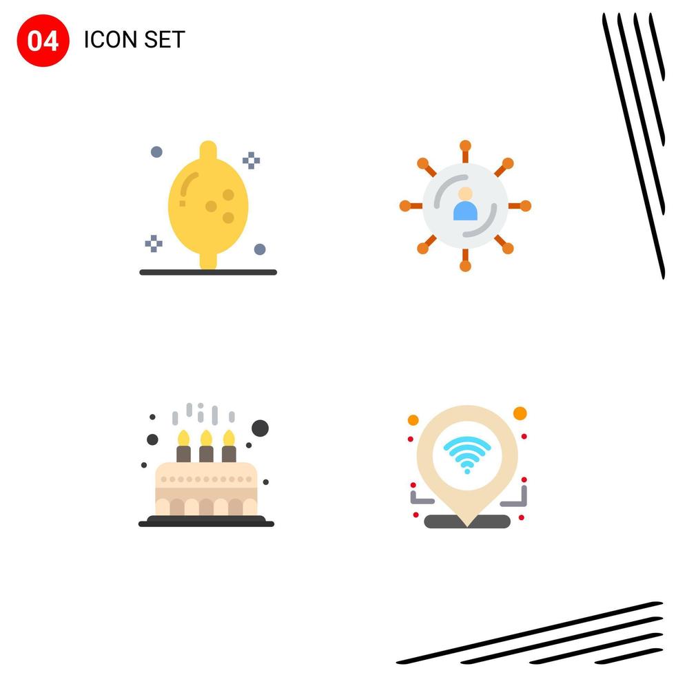 4 Universal Flat Icon Signs Symbols of food cake internet network cute Editable Vector Design Elements