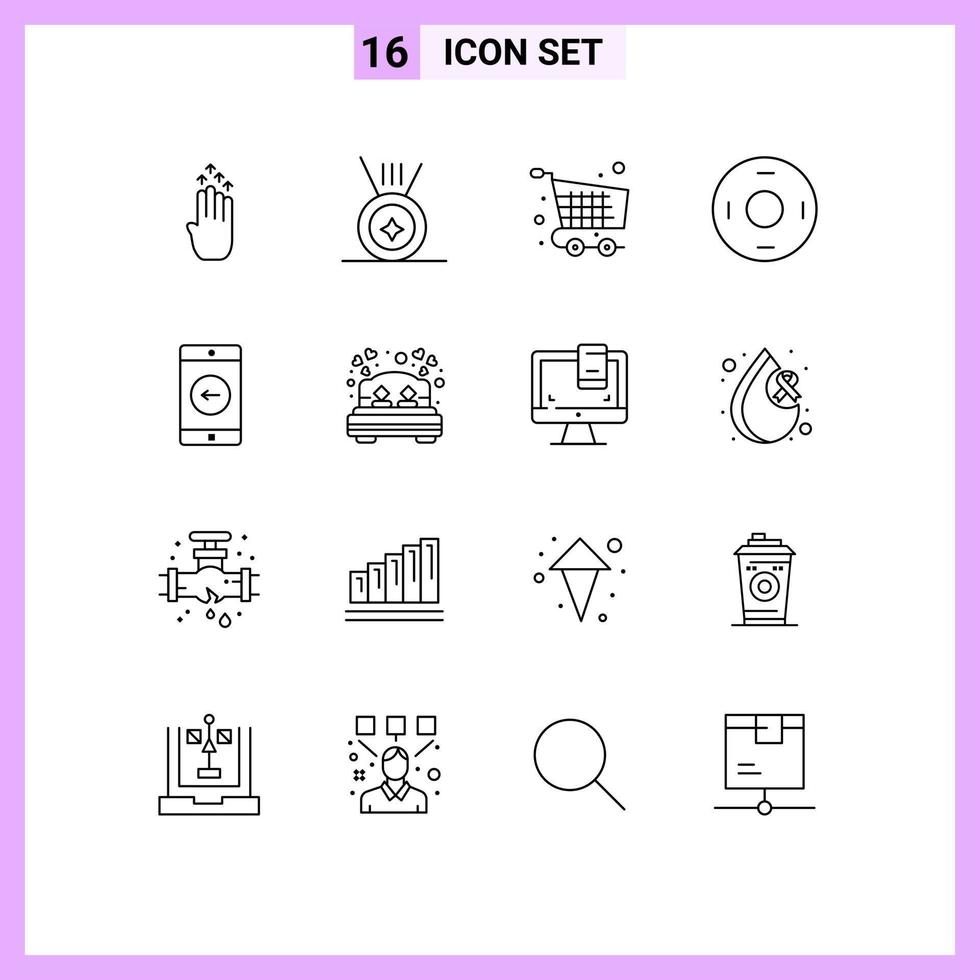 Editable Vector Line Pack of 16 Simple Outlines of mobile symbols checkout symbolism cosmos Editable Vector Design Elements