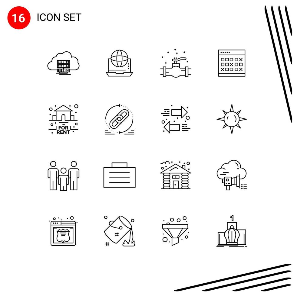 16 Universal Outlines Set for Web and Mobile Applications event calendar connection system plumber Editable Vector Design Elements