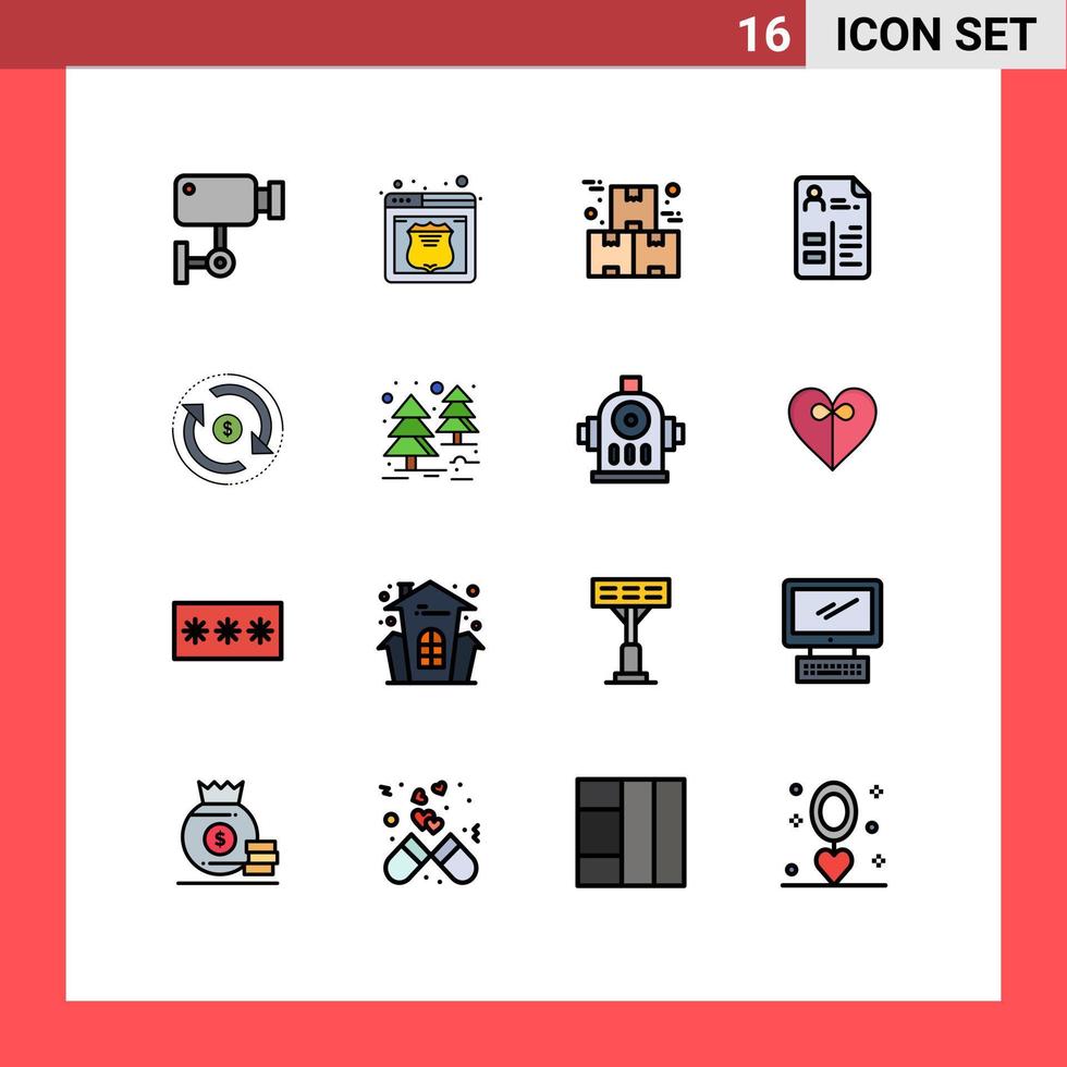 Pack of 16 Modern Flat Color Filled Lines Signs and Symbols for Web Print Media such as portfolio cv web curriculum product Editable Creative Vector Design Elements