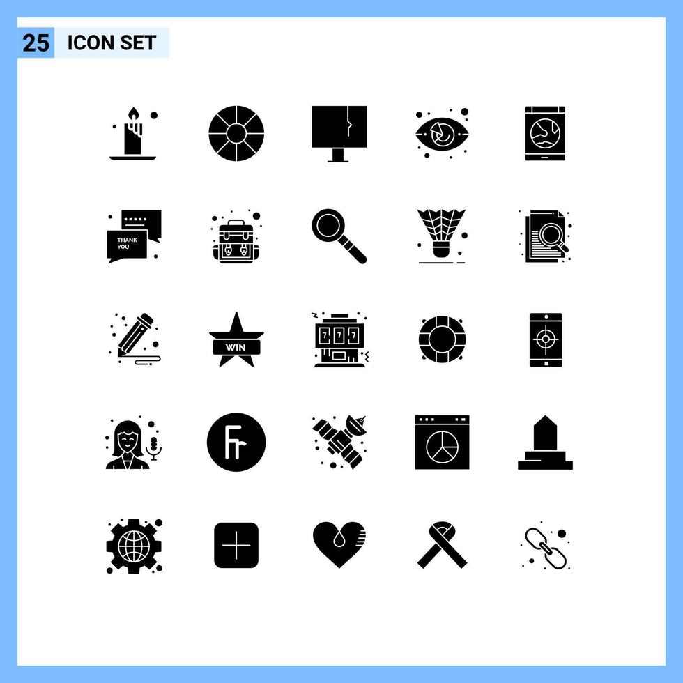 User Interface Pack of 25 Basic Solid Glyphs of connection marketing pc market watch eye Editable Vector Design Elements