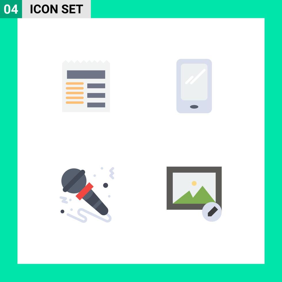 4 Flat Icon concept for Websites Mobile and Apps document microphone ui mobile sound Editable Vector Design Elements