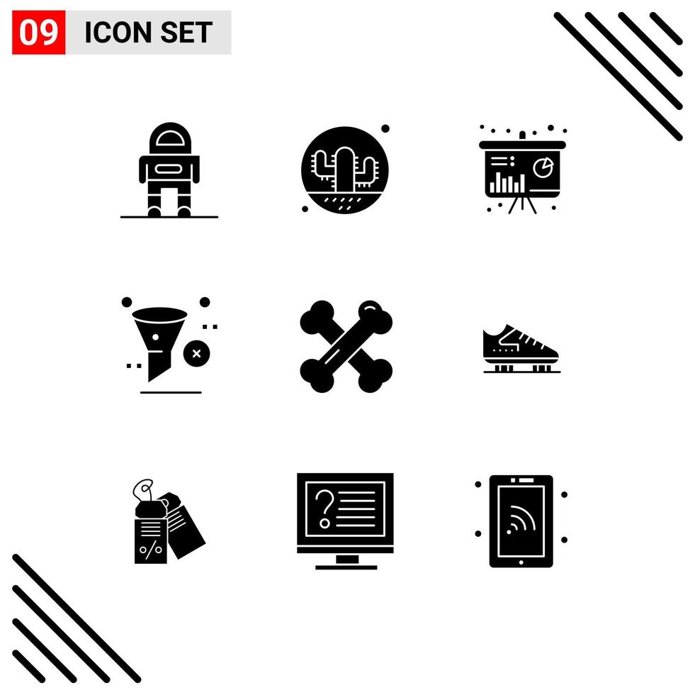 Mobile Interface Solid Glyph Set of 9 Pictograms of trash filter cacti development information Editable Vector Design Elements