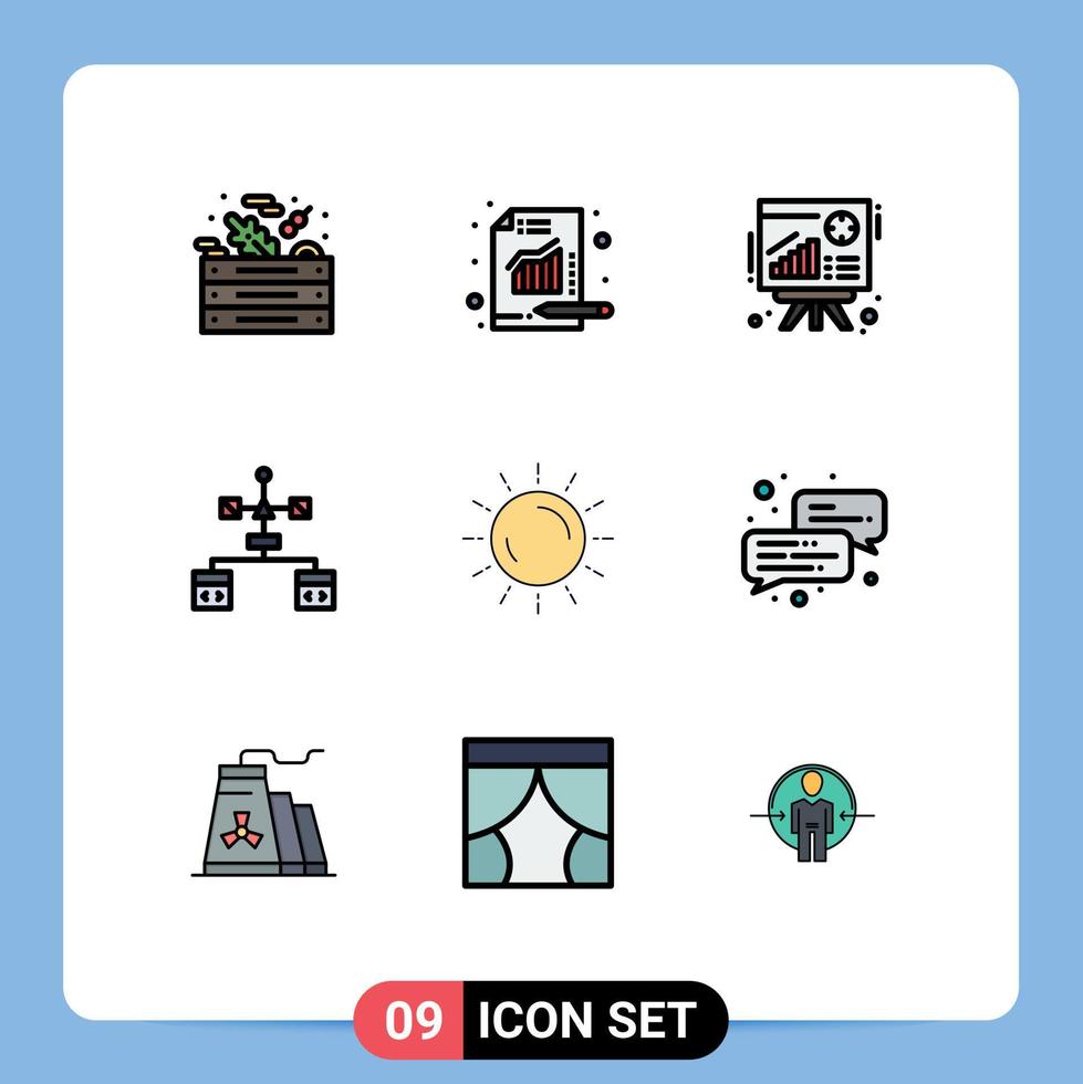 Pictogram Set of 9 Simple Filledline Flat Colors of sun develop graph coding app Editable Vector Design Elements