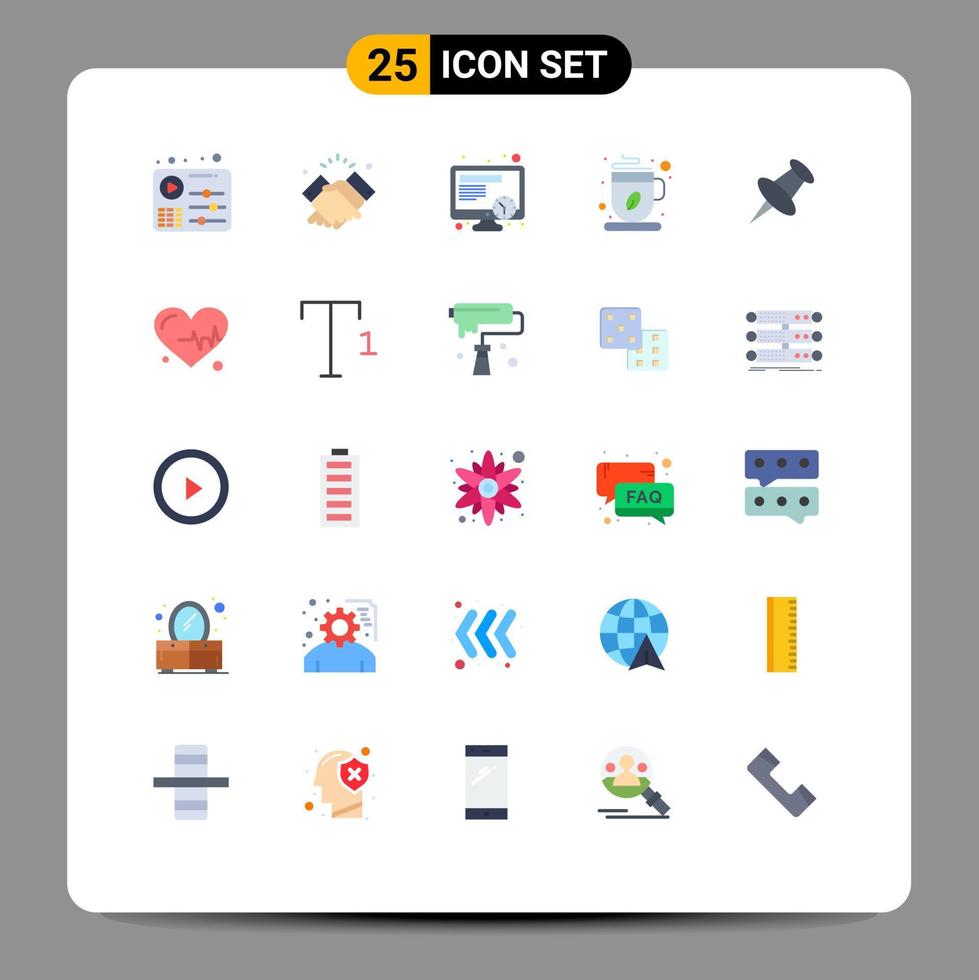 Flat Color Pack of 25 Universal Symbols of pin coffee cup wishes tea coffee Editable Vector Design Elements