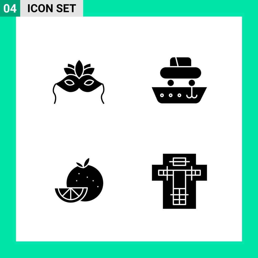 paquete de 4 conjuntos de iconos de estilo sólido. símbolos de glifos para imprimir. signos creativos aislados sobre fondo blanco. 4 conjunto de iconos. vector